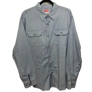 NWOT Wrangler Premium Quality Men's L Denim Light Wash‎ Blue Long Sleeve Shirt